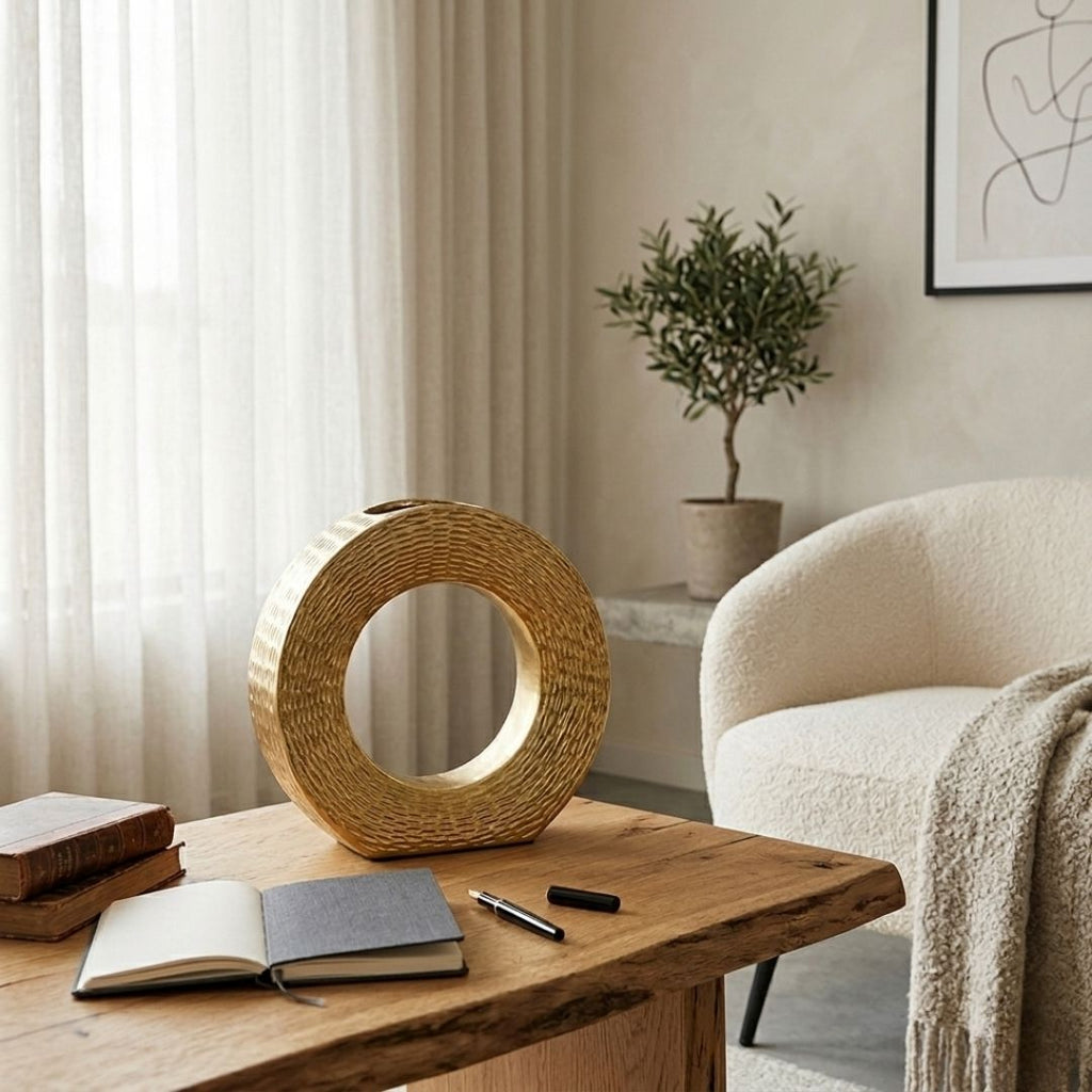 Escultura Circular de Mesa con Textura Martillada