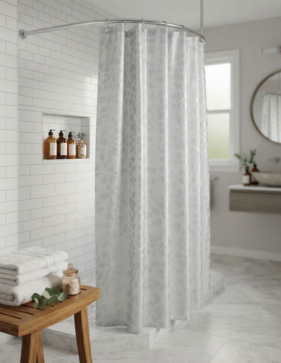 Cortina de baño plateada círculos