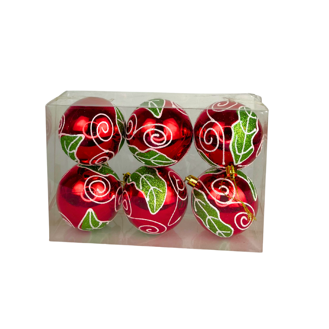 Set de 6 esferas navideñas rojo y verde