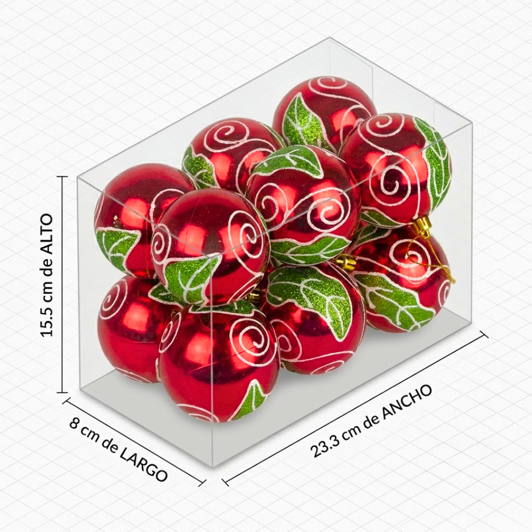 Set de 6 esferas navideñas rojo y verde