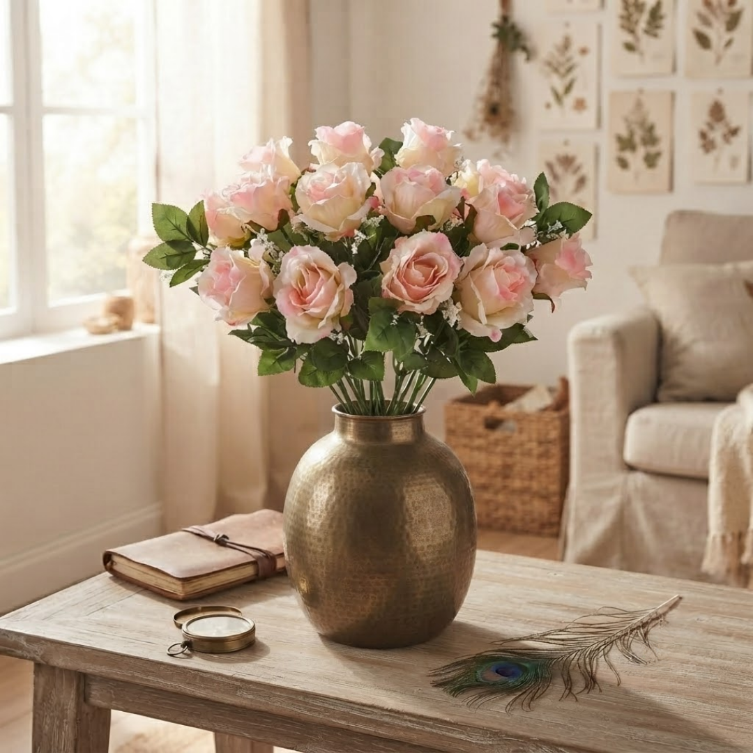 Ramo artificial rosa crema