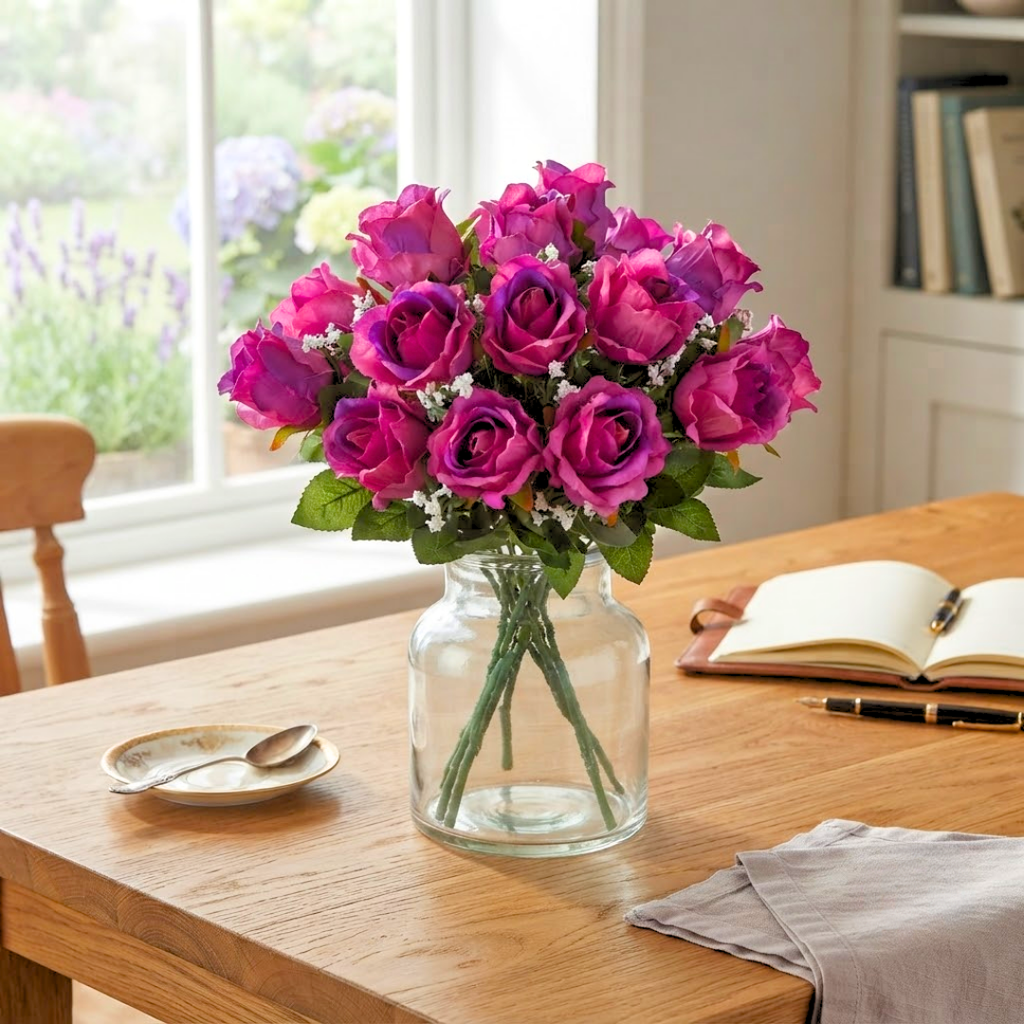 Ramo artificial rosa morado