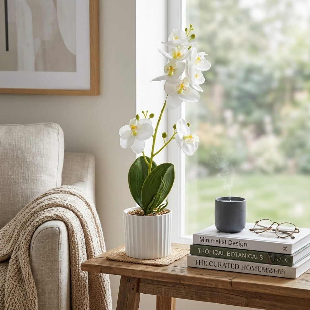 Maceta artificial orquídea blanco
