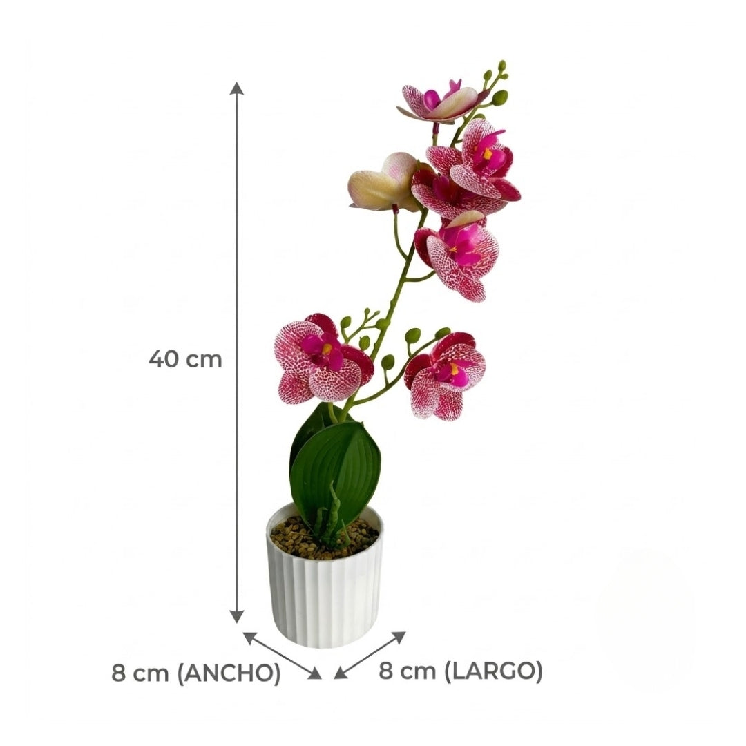 Maceta artificial orquídea decorativa rosa con puntos