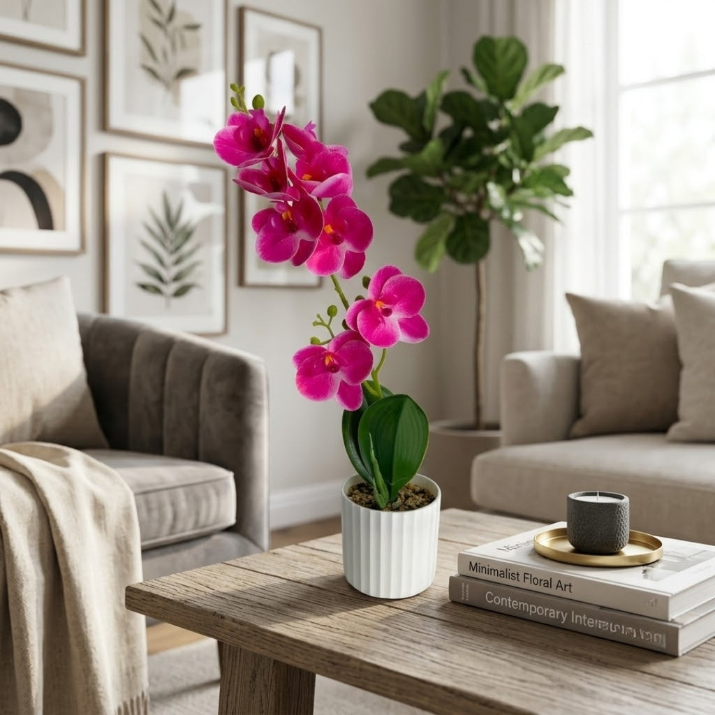 Maceta artificial orquídea decorativa fucsia