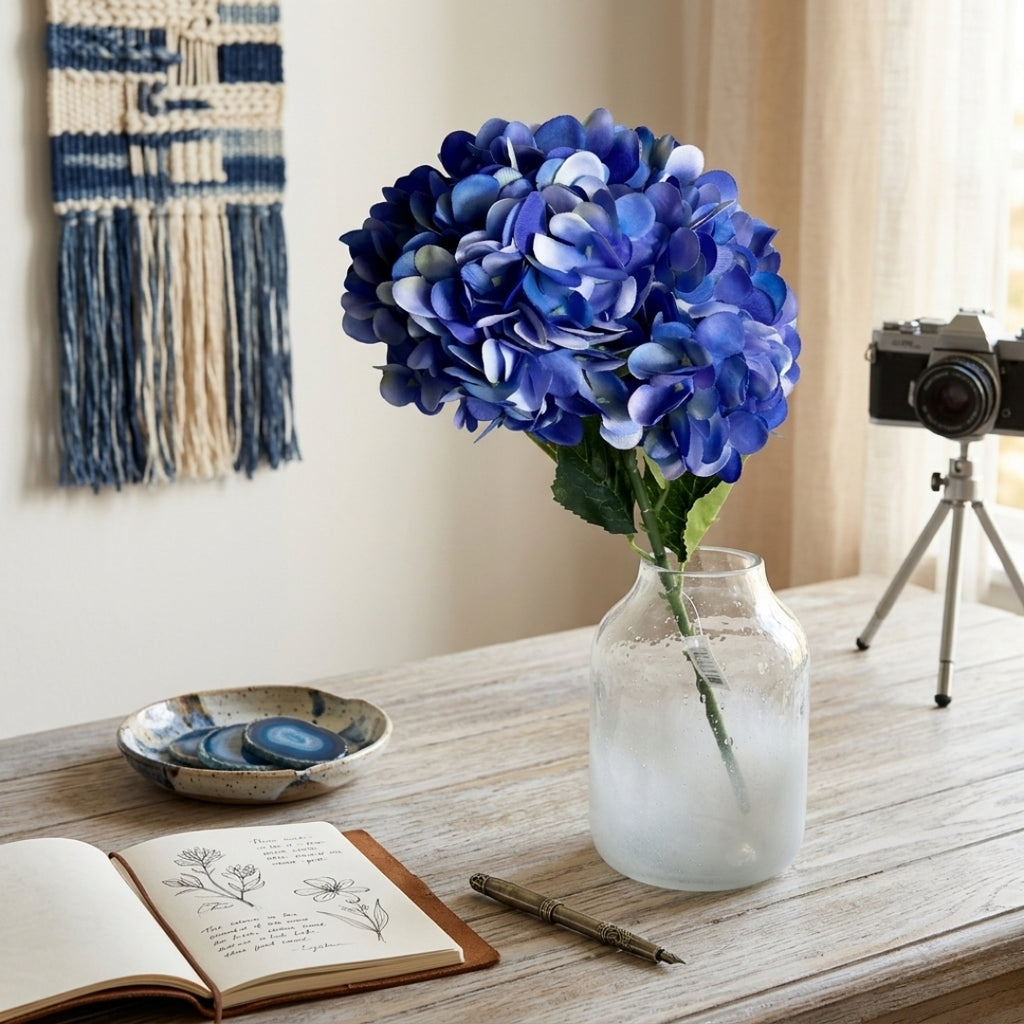 Set de 6 Flor hortensia azul artificial