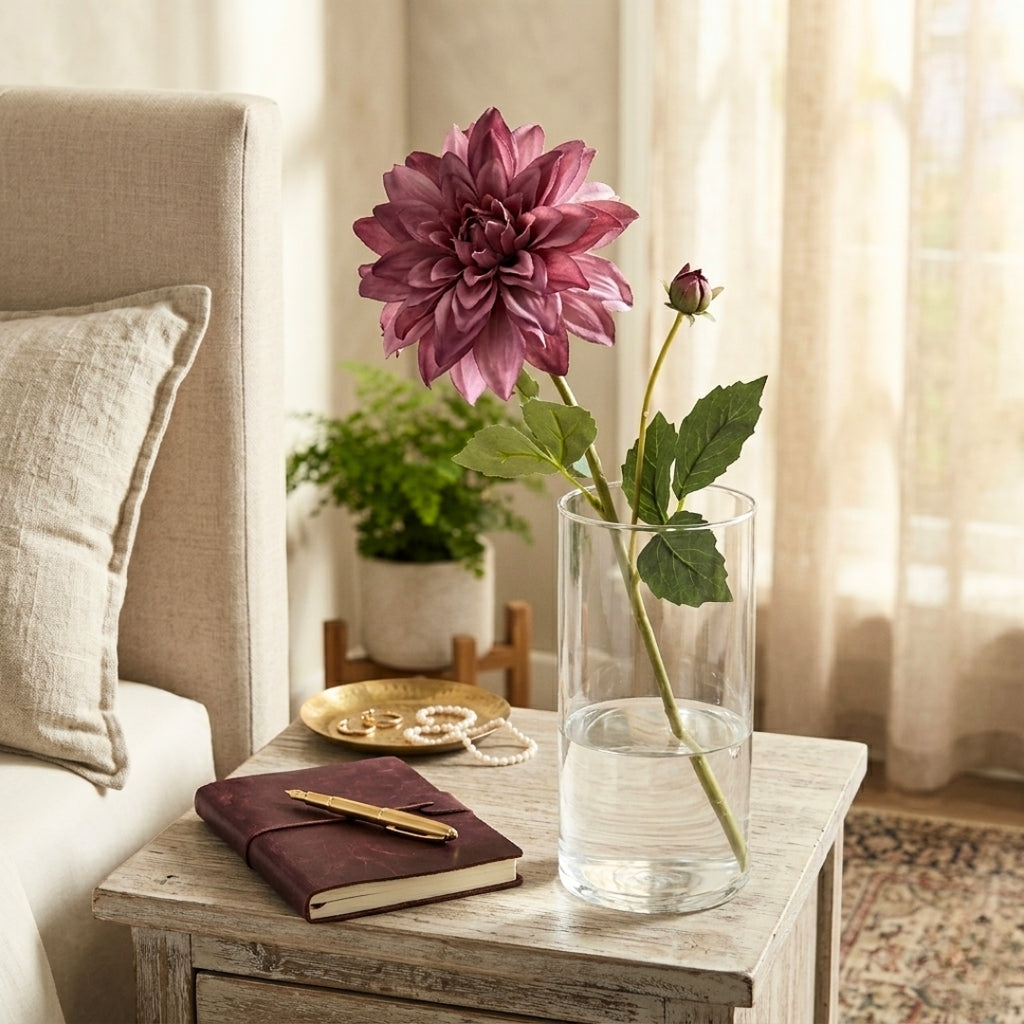 Set de 6 Flor Dahlia rosa artificial