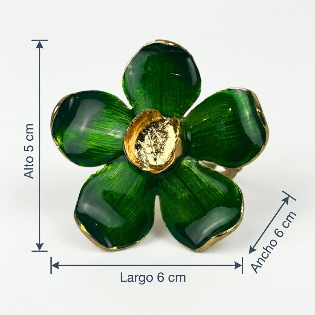 Set de 6 anillo para servilleta flor verde
