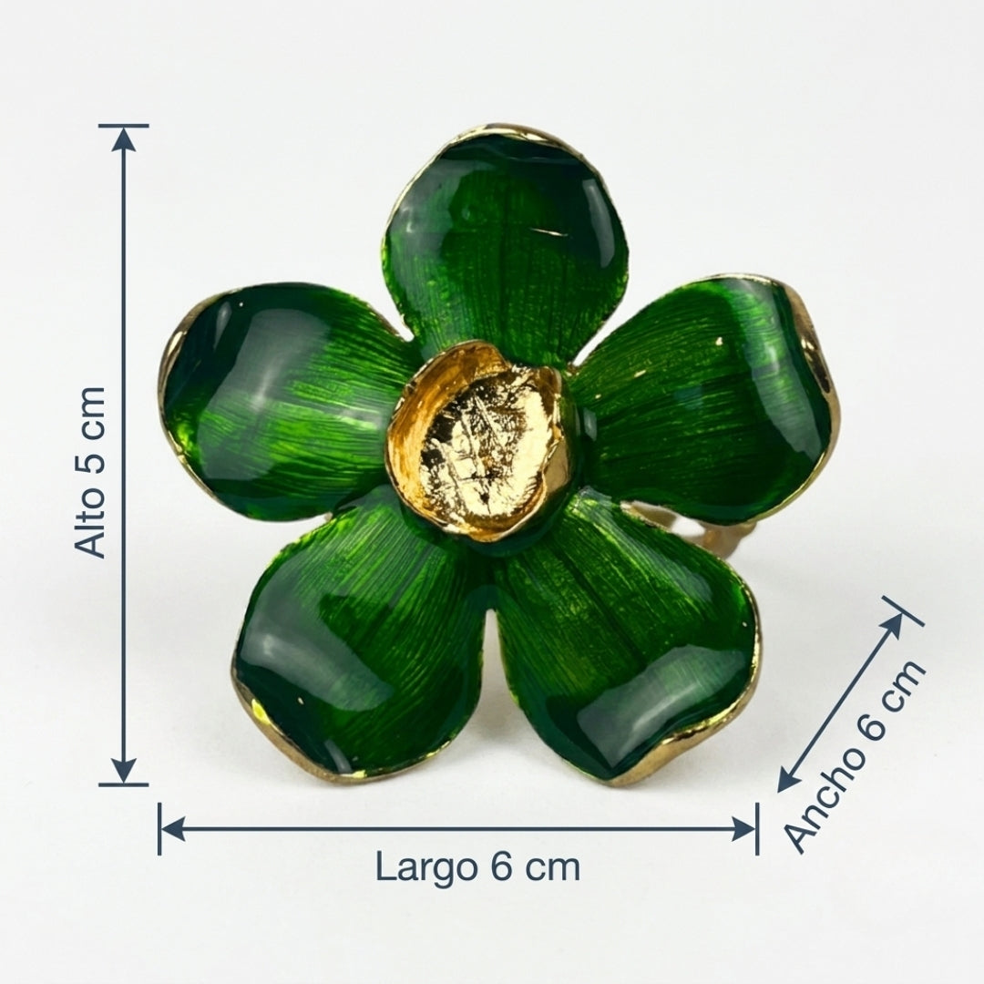 Set de 6 anillo para servilleta flor verde