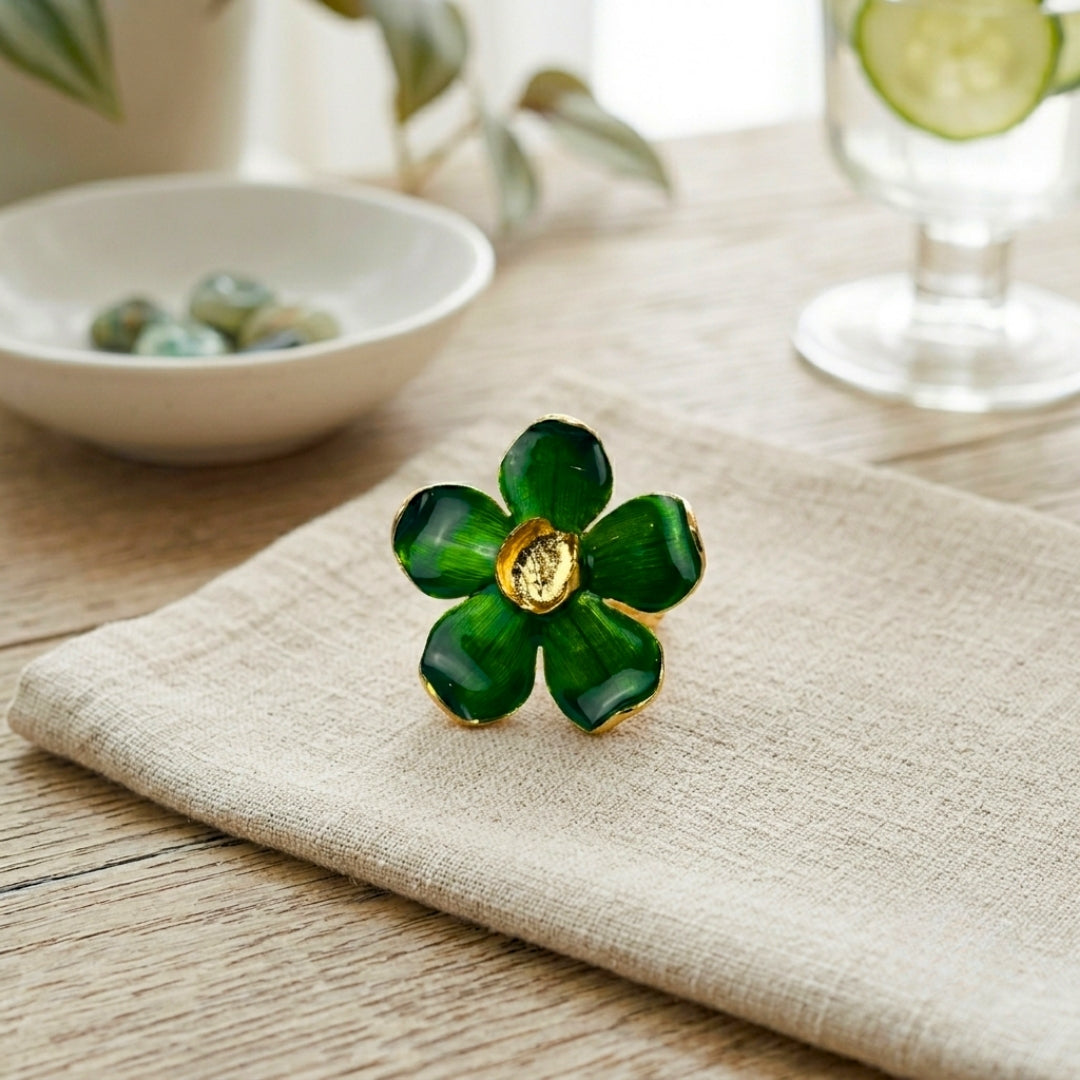 Set de 6 anillo para servilleta flor verde