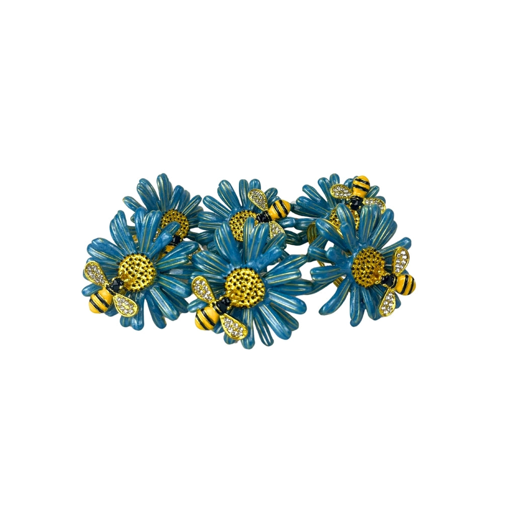 Set de 6 anillo para servilleta flor abeja azul