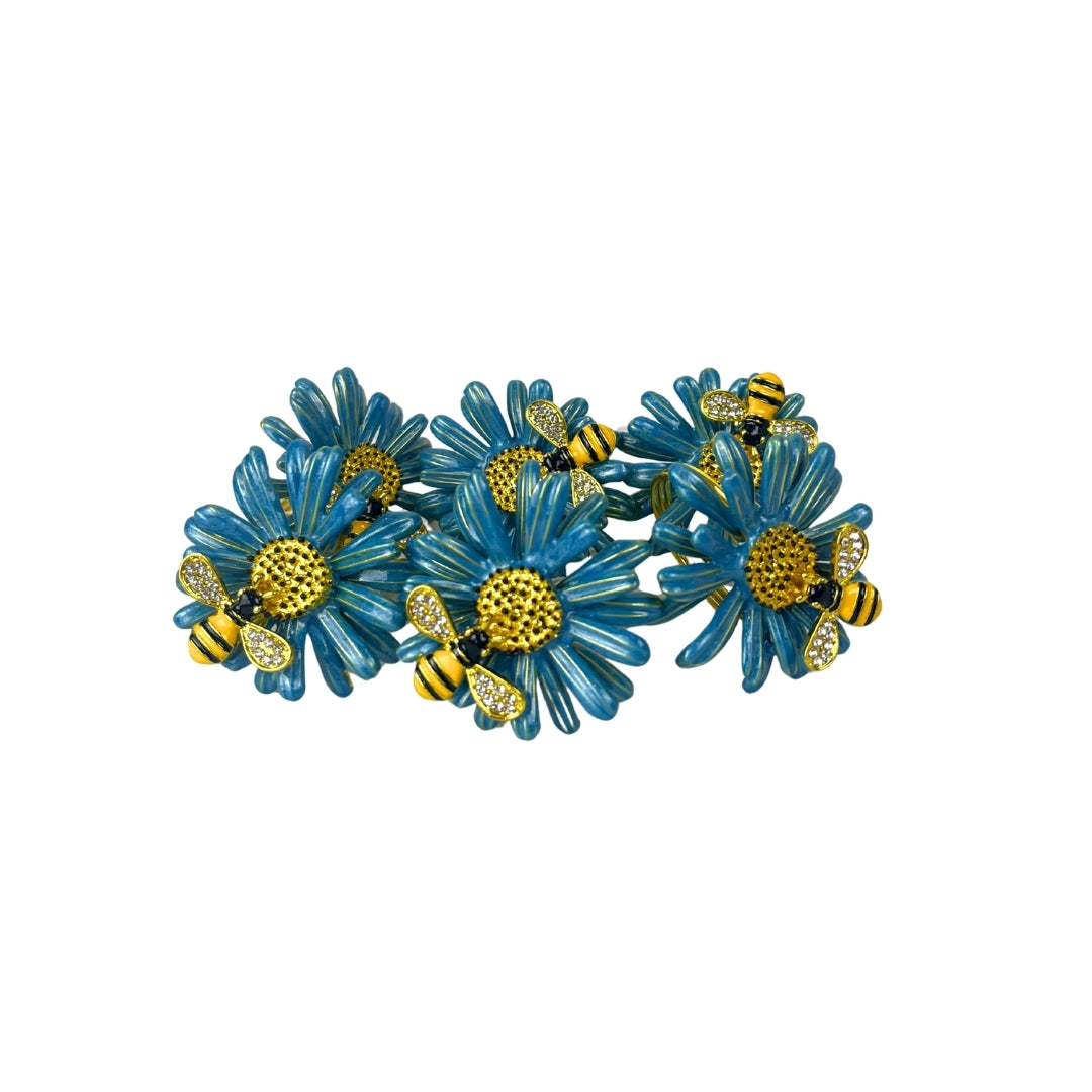 Set de 6 anillo para servilleta flor abeja azul