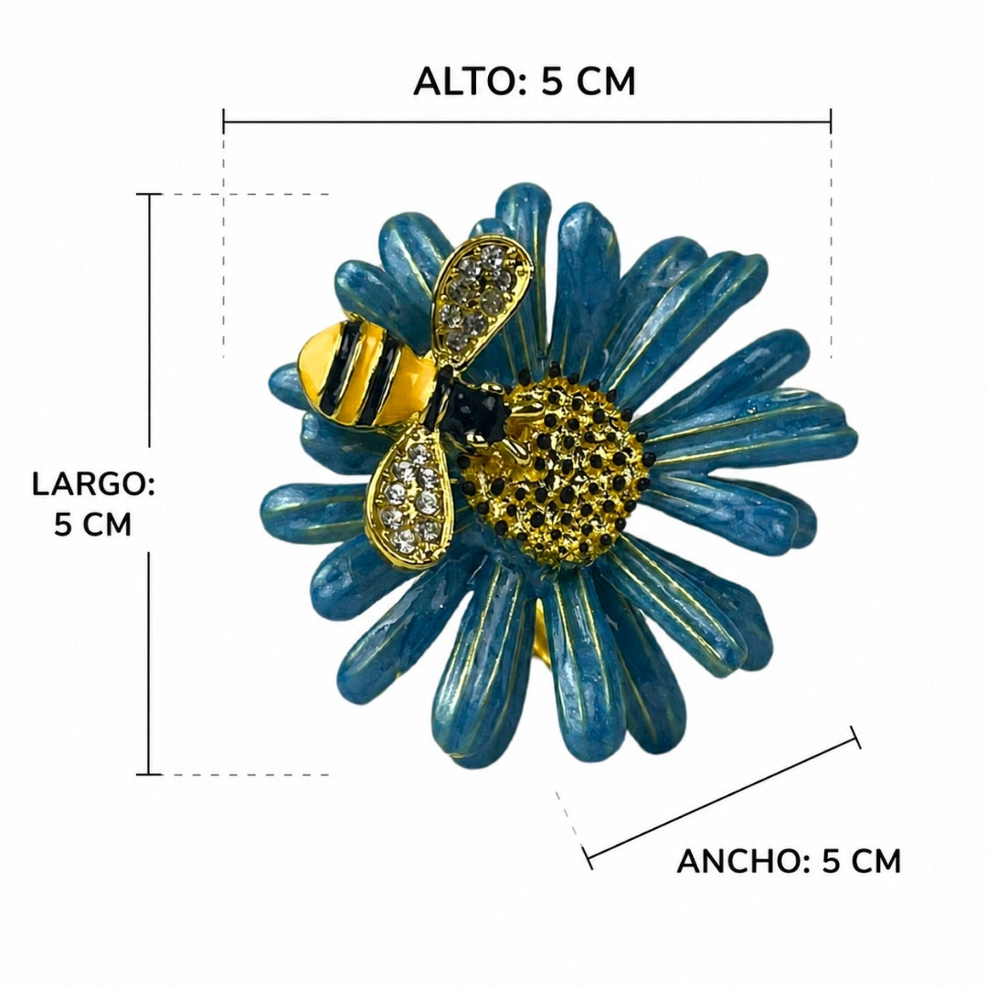 Set de 6 anillo para servilleta flor abeja azul
