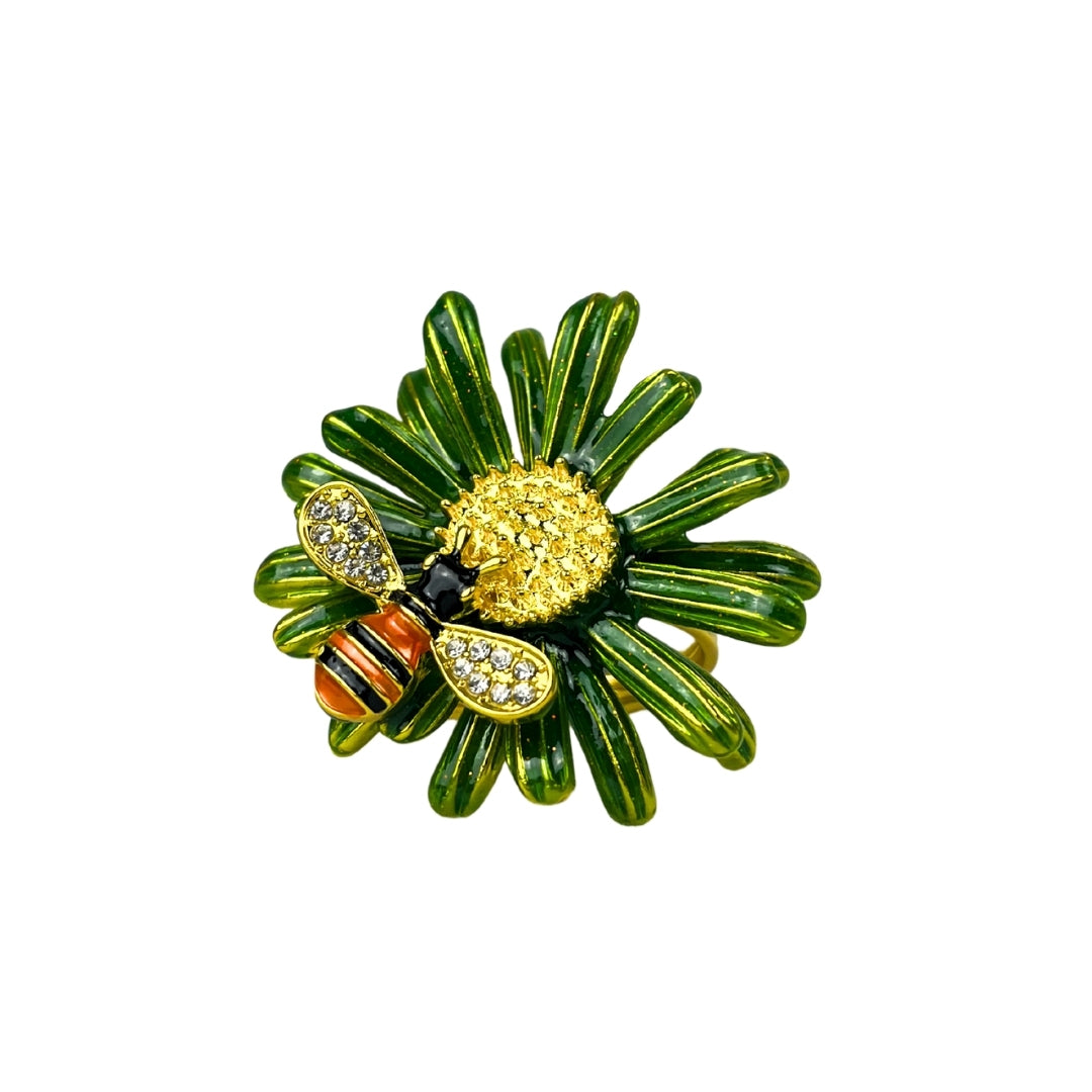 Set de 6 anillo para servilleta flor abeja verde