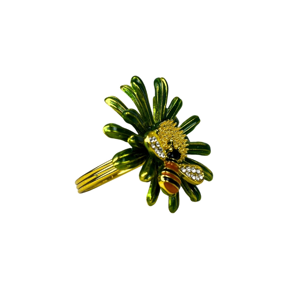 Set de 6 anillo para servilleta flor abeja verde
