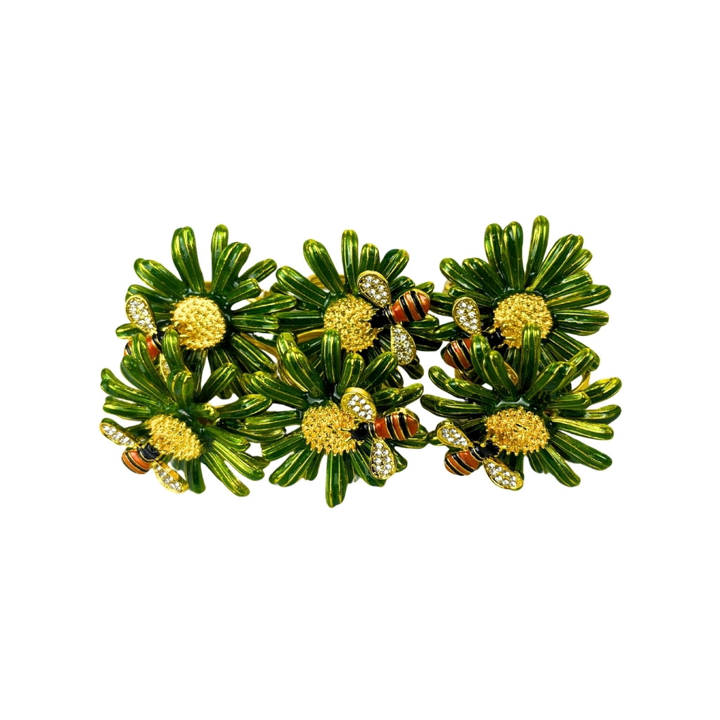 Set de 6 anillo para servilleta flor abeja verde