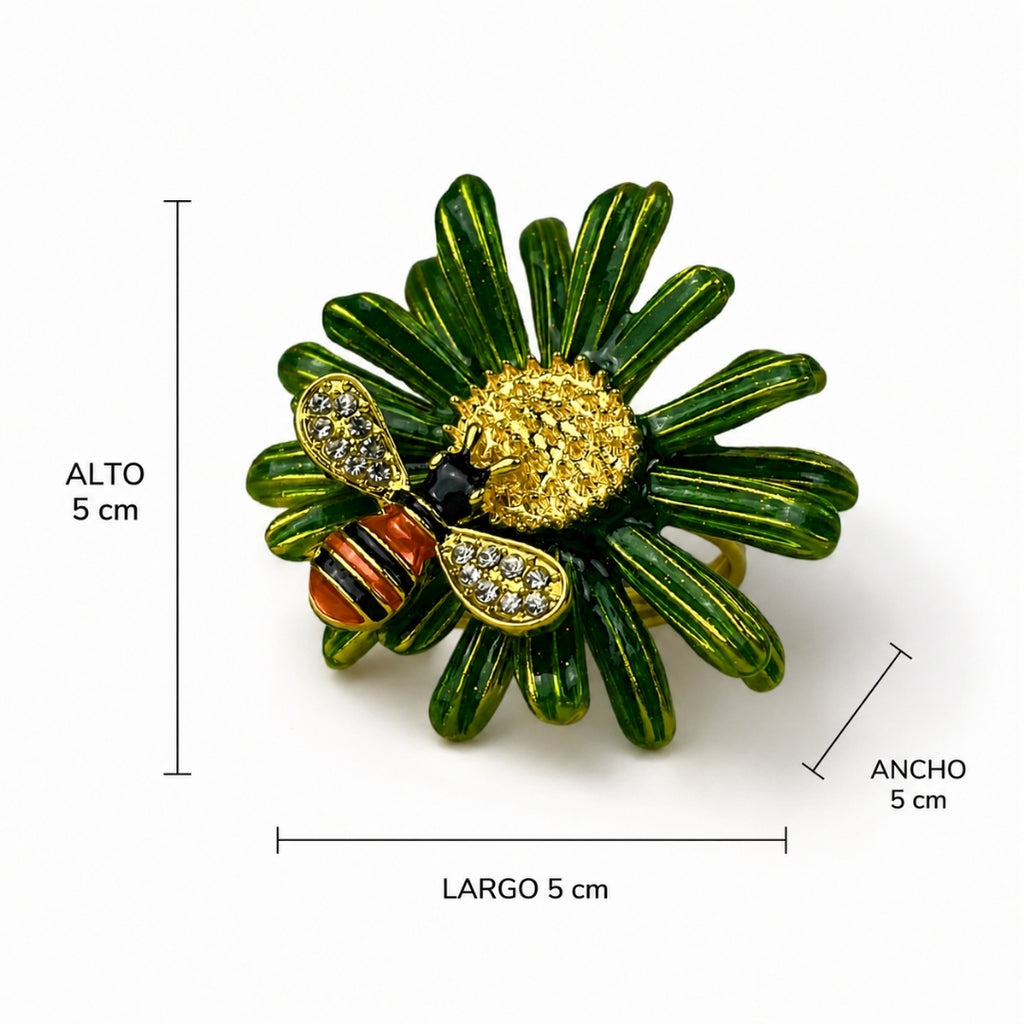Set de 6 anillo para servilleta flor abeja verde
