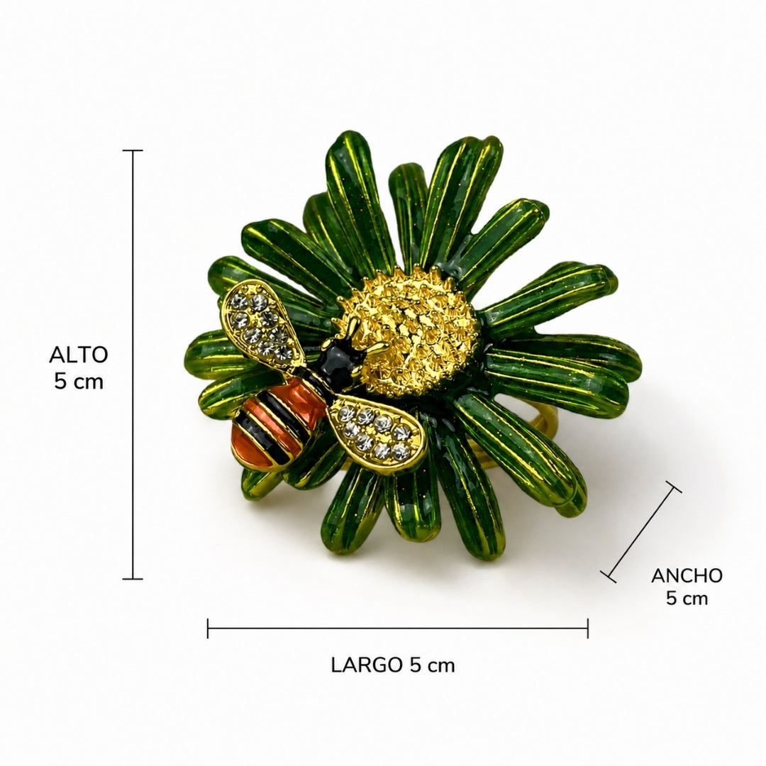 Set de 6 anillo para servilleta flor abeja verde