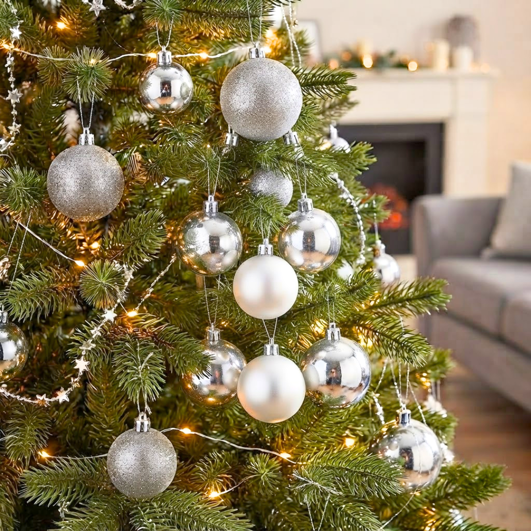 Juego de 24 esferas navideñas plateado
