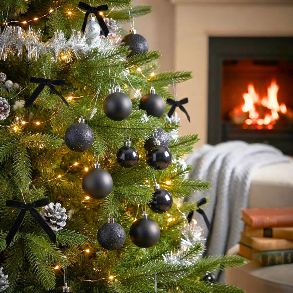 Juego de 24 esferas navideñas negro