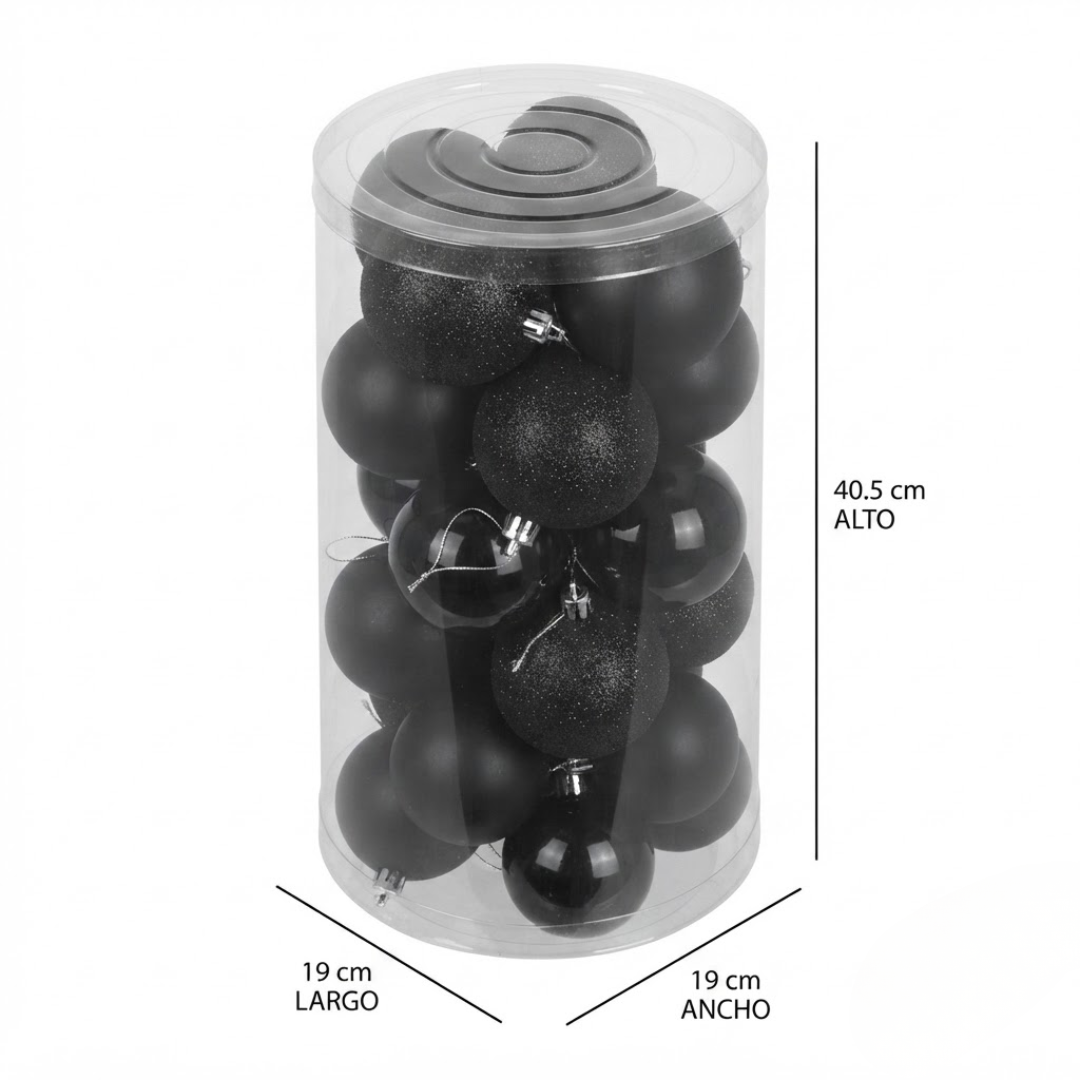 Juego de 24 esferas navideñas negro