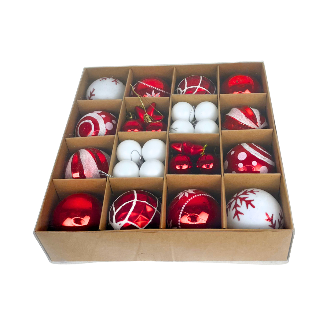 Juego de 42 esferas navideñas  rojo y blanco