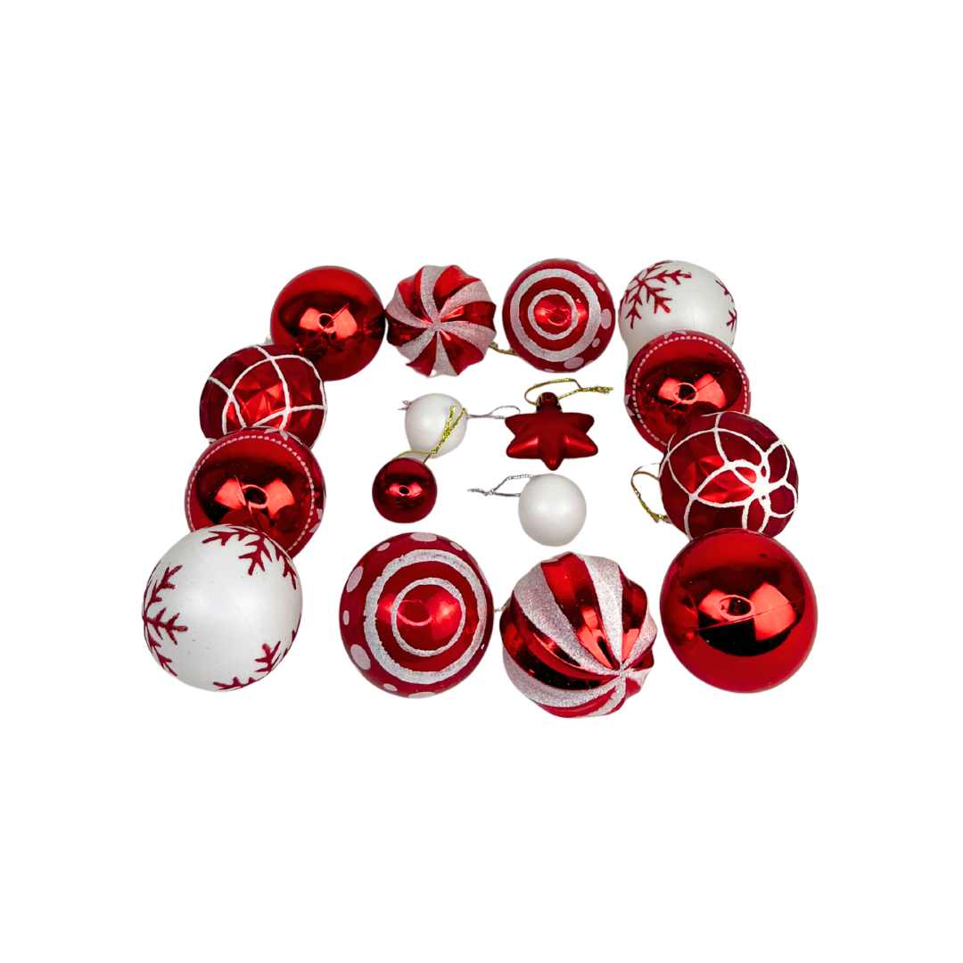 Juego de 42 esferas navideñas  rojo y blanco