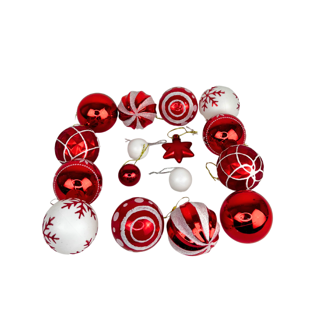 Juego de 42 esferas navideñas  rojo y blanco