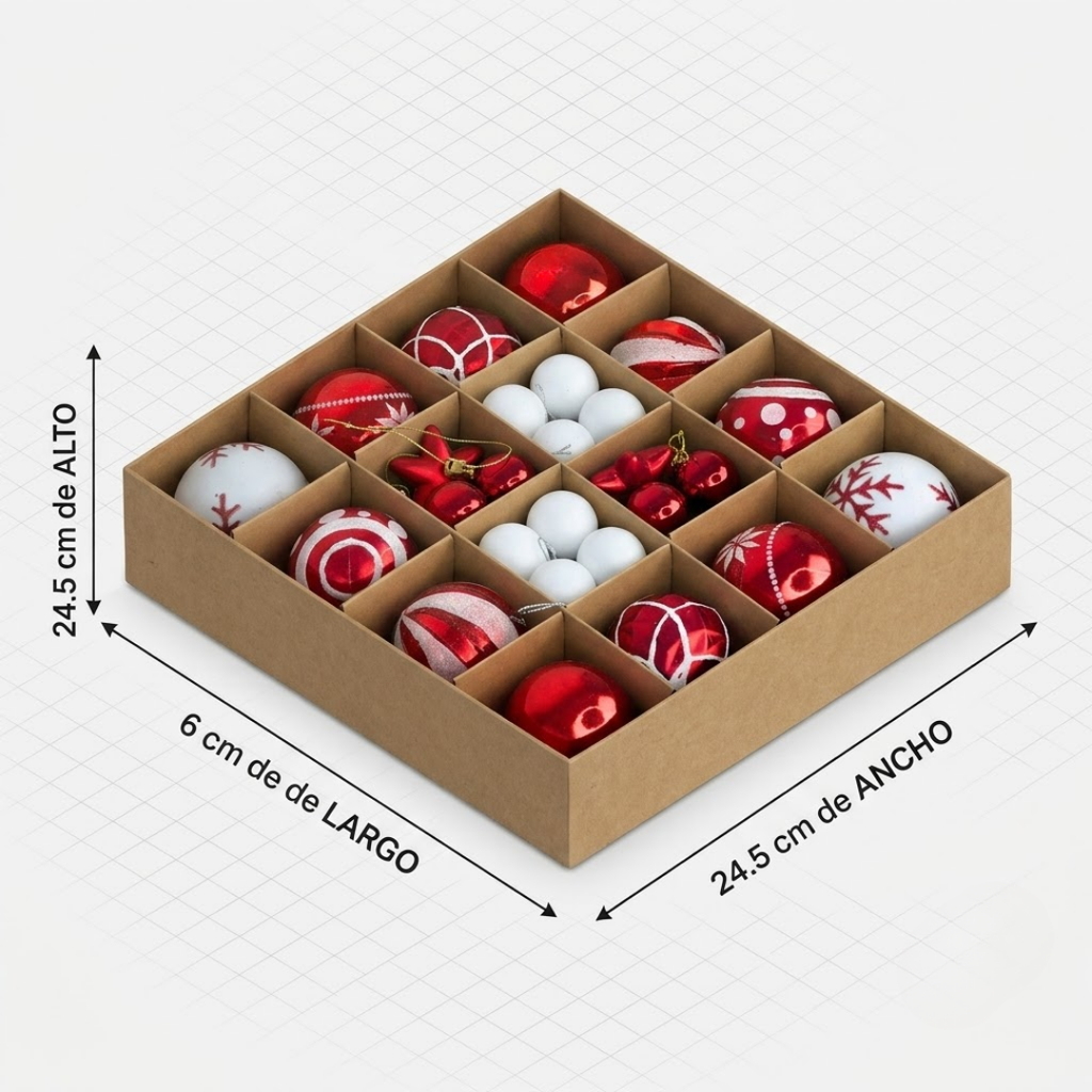 Juego de 42 esferas navideñas  rojo y blanco