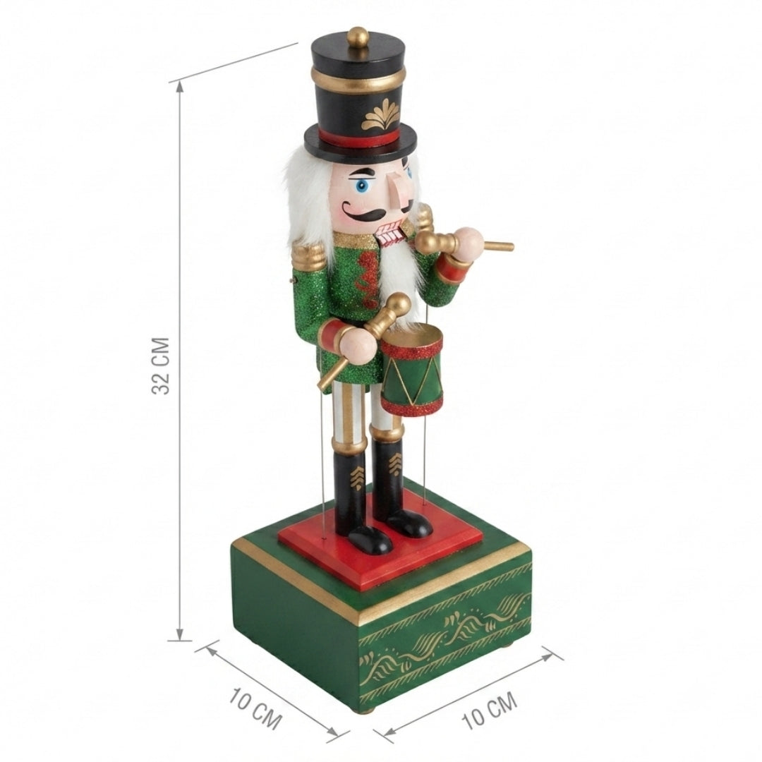 Cascanuez con caja de música verde 32cm