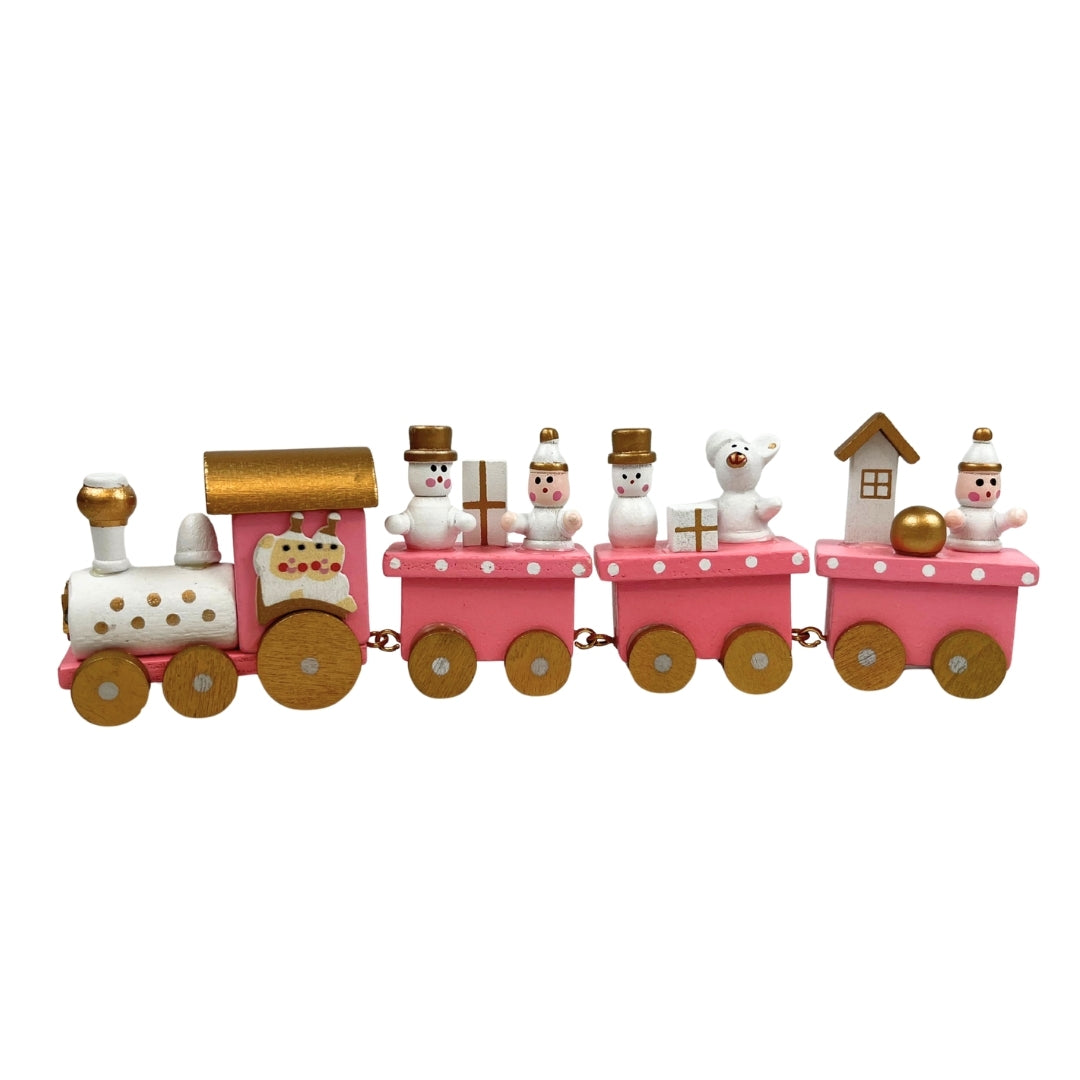 Figura decorativa tren navideño rosa