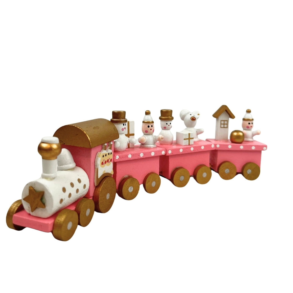 Figura decorativa tren navideño rosa