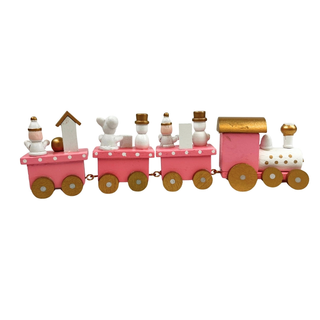 Figura decorativa tren navideño rosa