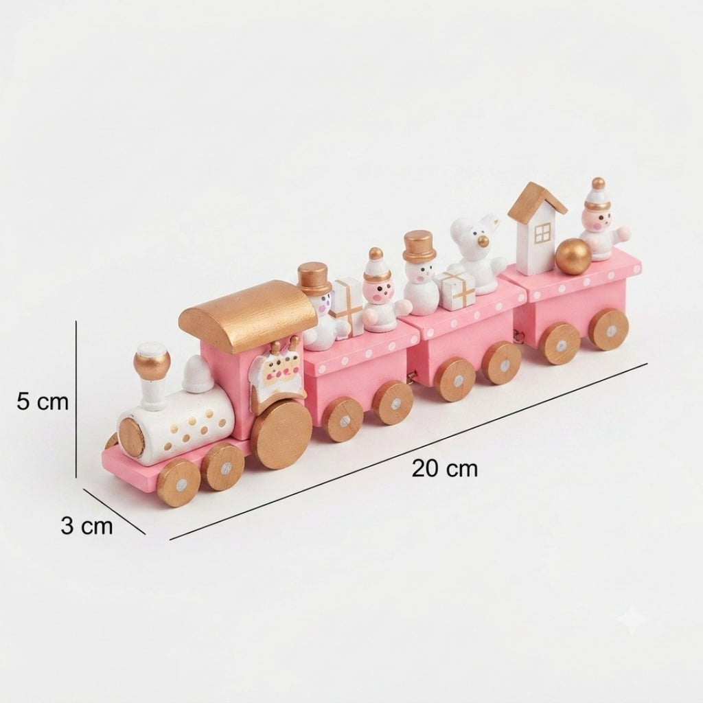 Figura decorativa tren navideño rosa