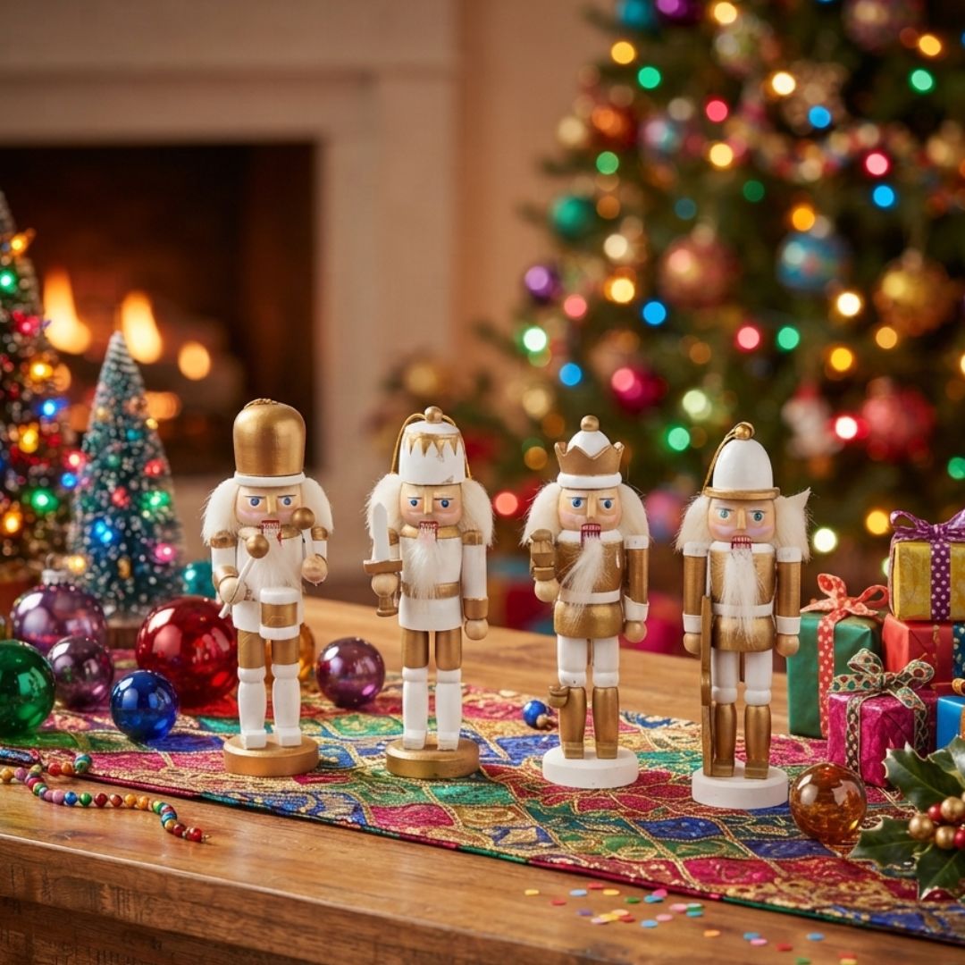 Set de 4 cascanueces dorados navideño