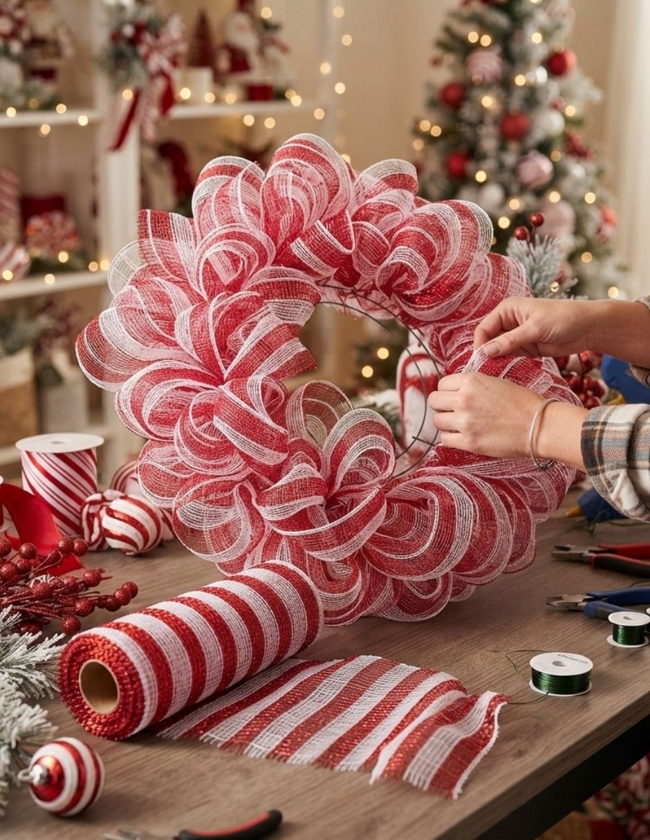 Malla navideña efecto caramelo