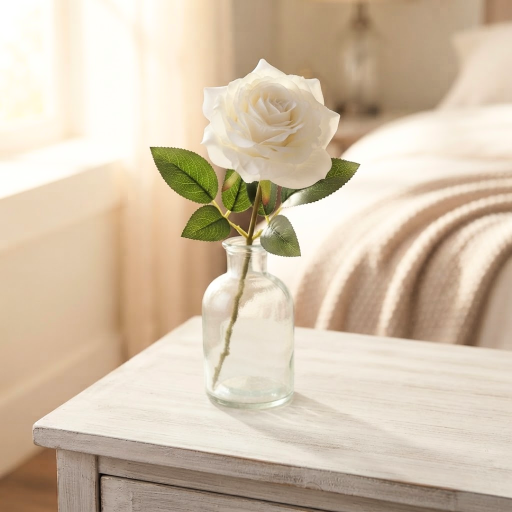 Set de 6 rosa artificial blanca