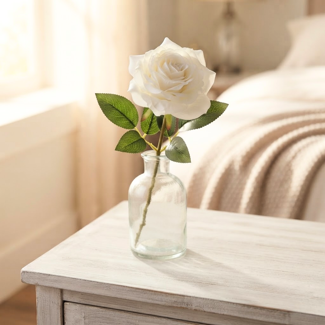 Set de 6 rosa artificial blanca