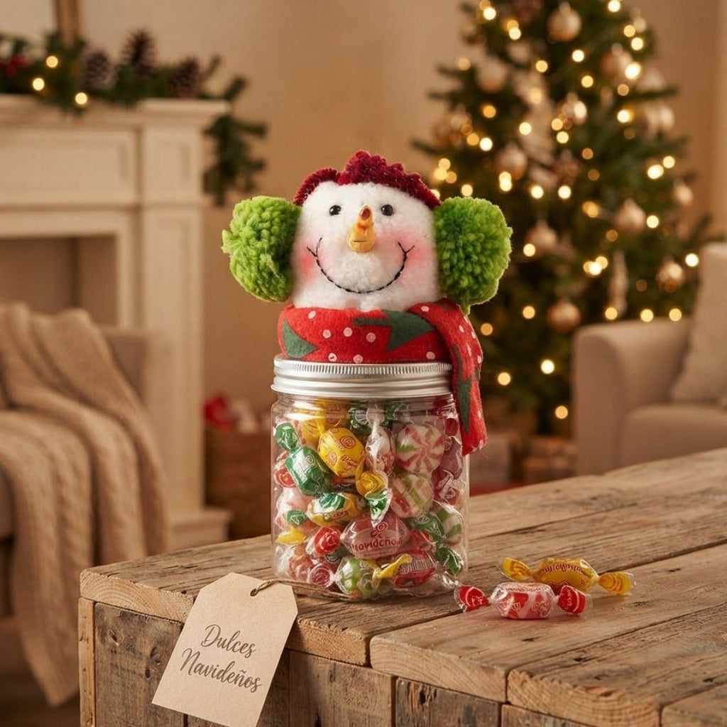 Tarro de dulces de plástico muñeco de nieve