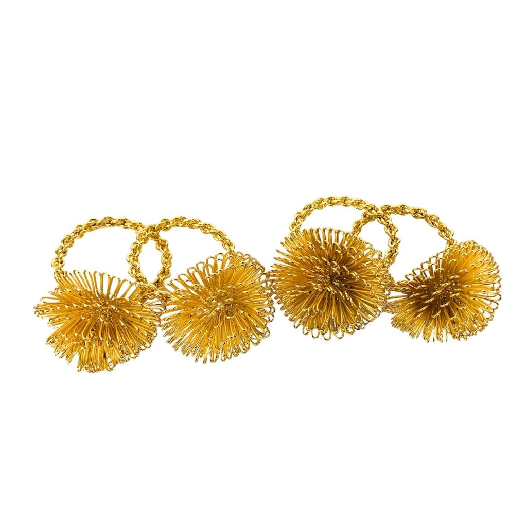 Juego de anillos de flor dorada