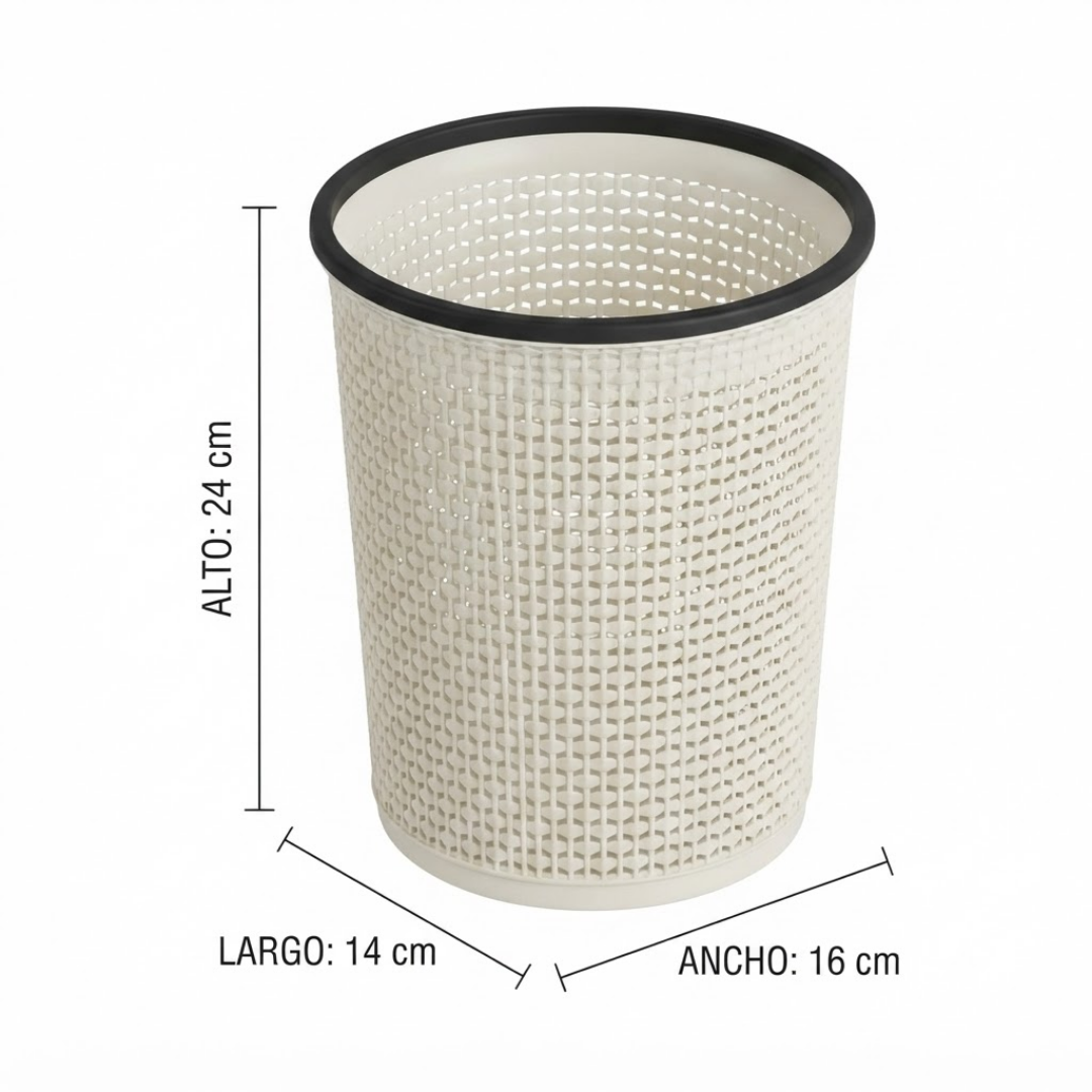 Bote de basura mimbre blanco