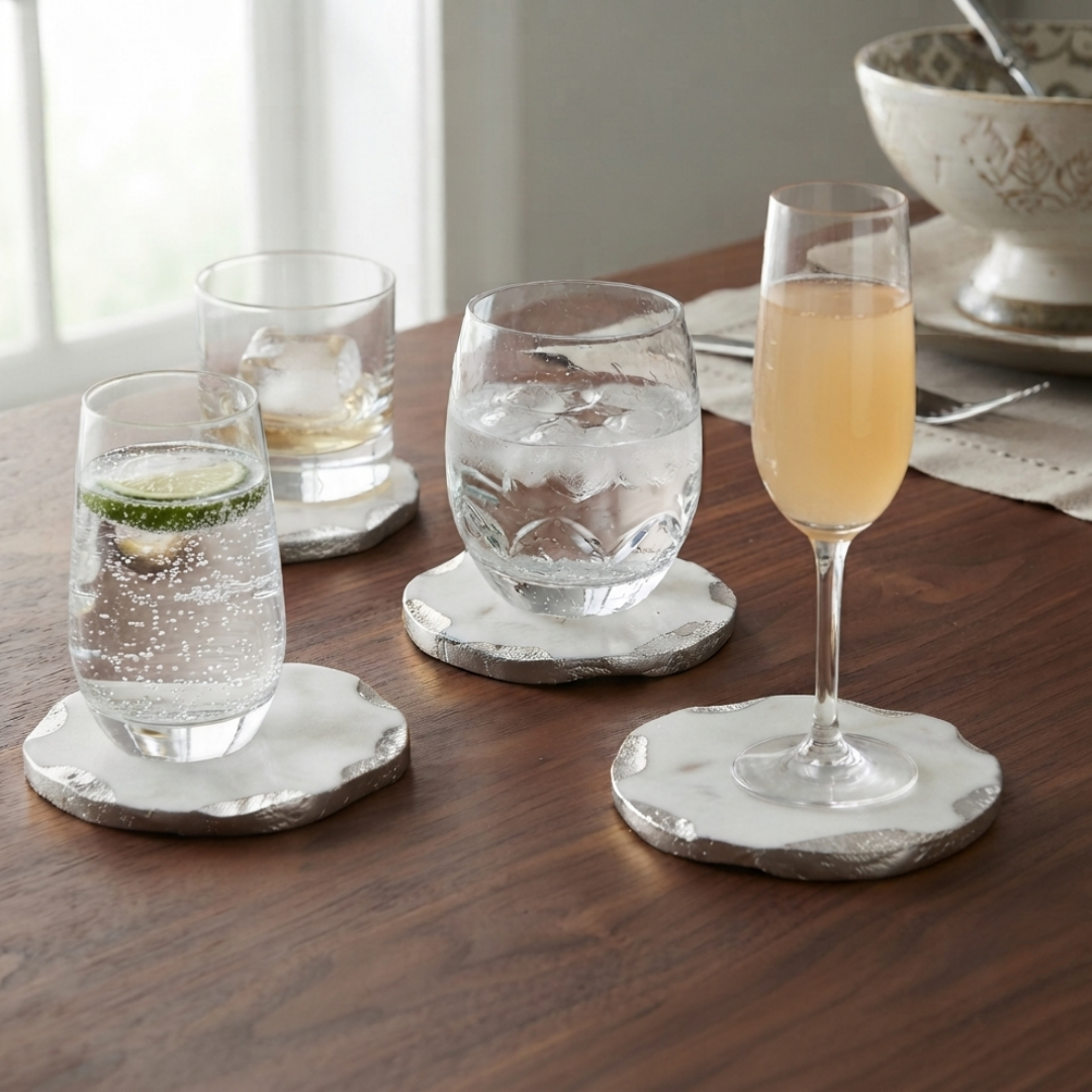 Set de porta vasos con borde plateado