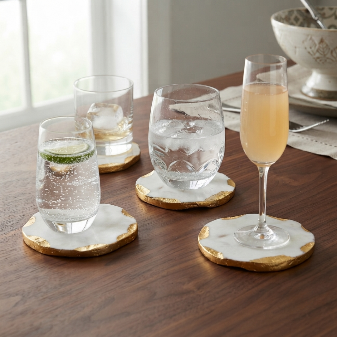 Set de porta vasos con borde dorado
