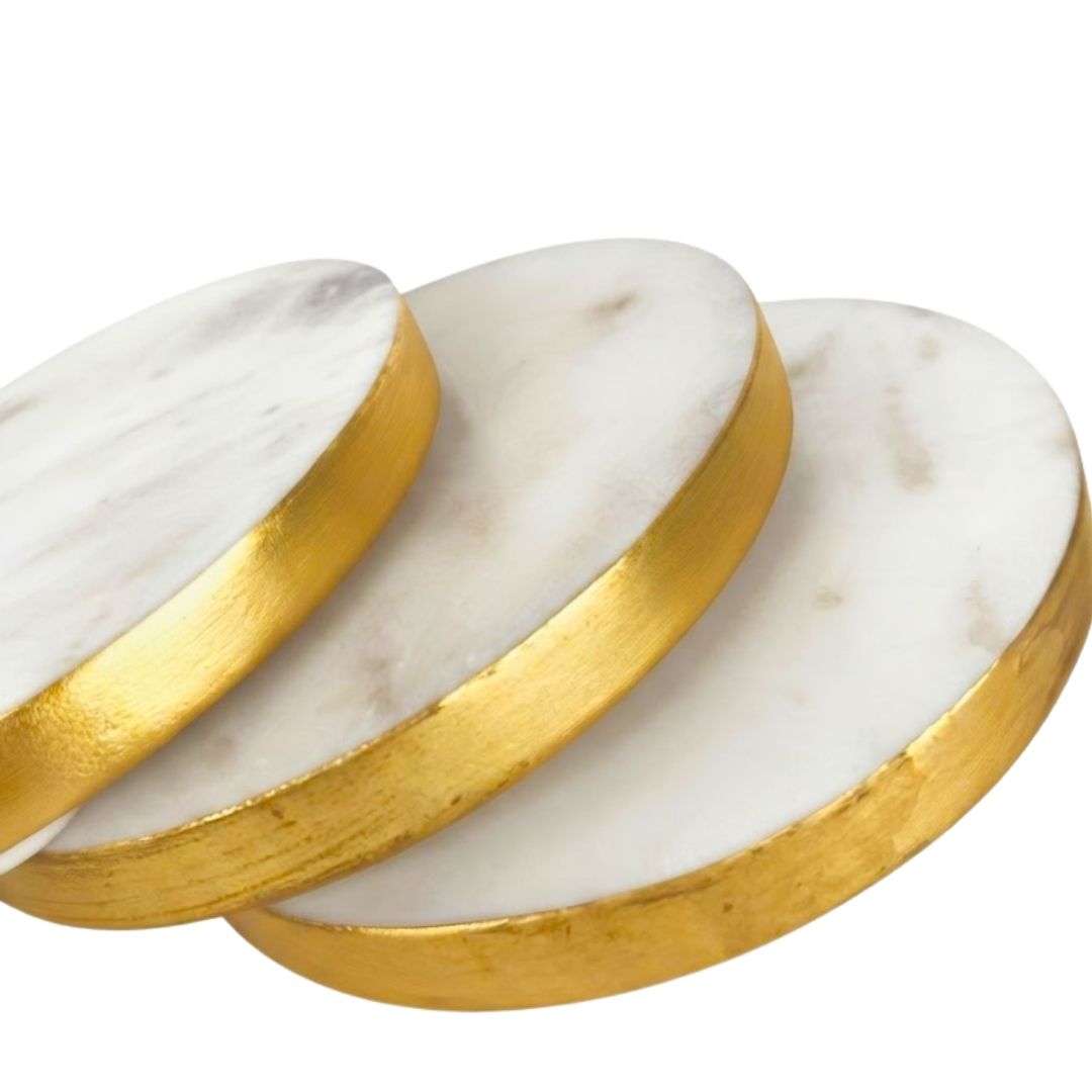 Set de 4 porta vasos mármol con dorado