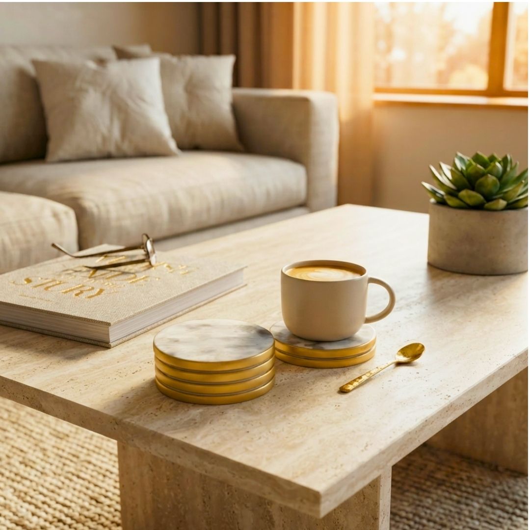 Set de 4 porta vasos mármol con dorado