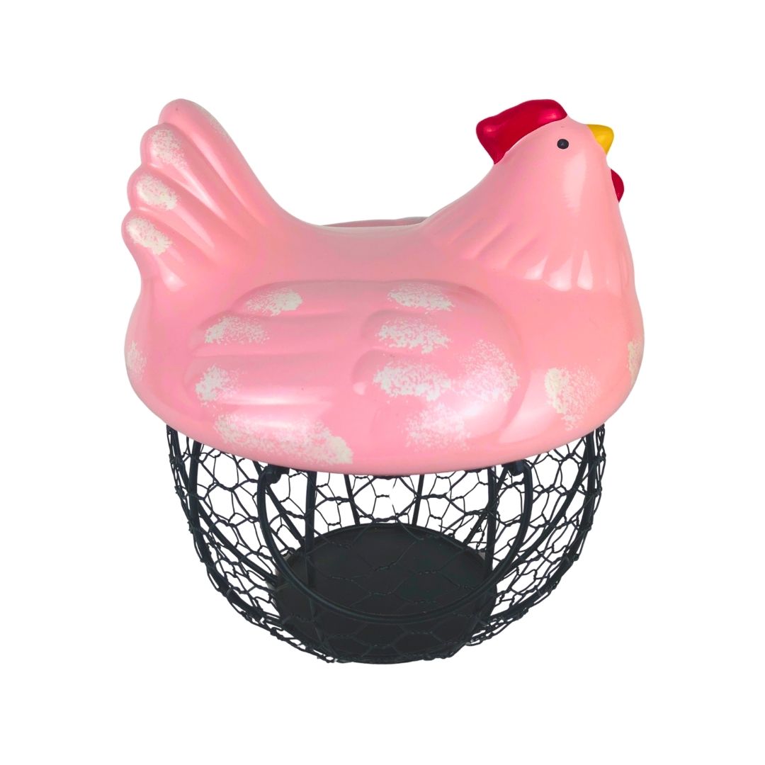 Canasta para huevos gallina rosa