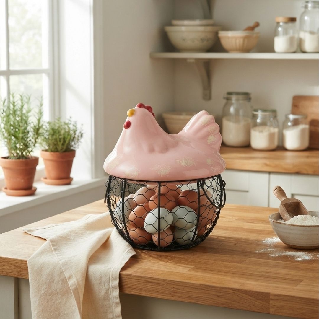 Canasta para huevos gallina rosa