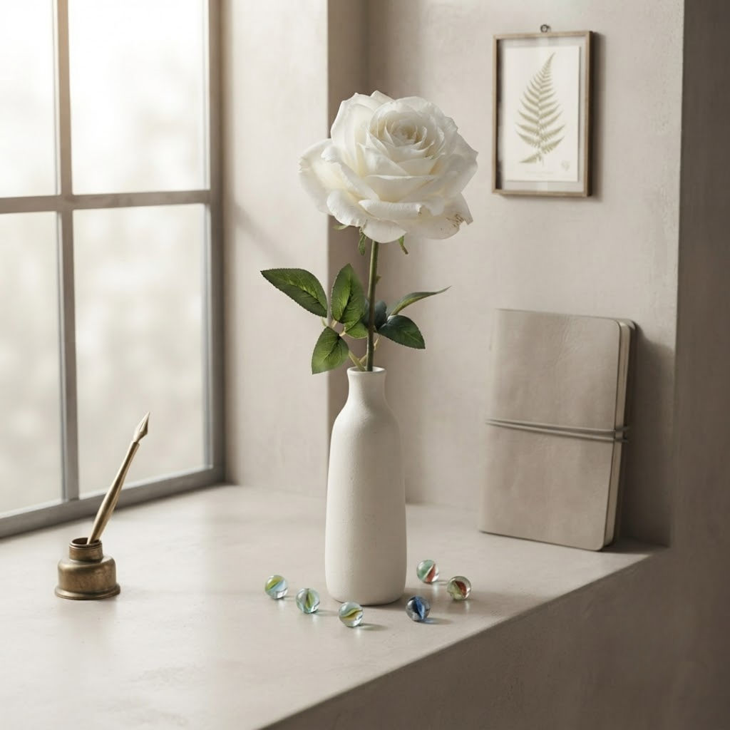 Set de 6 rosas artificiales blancas