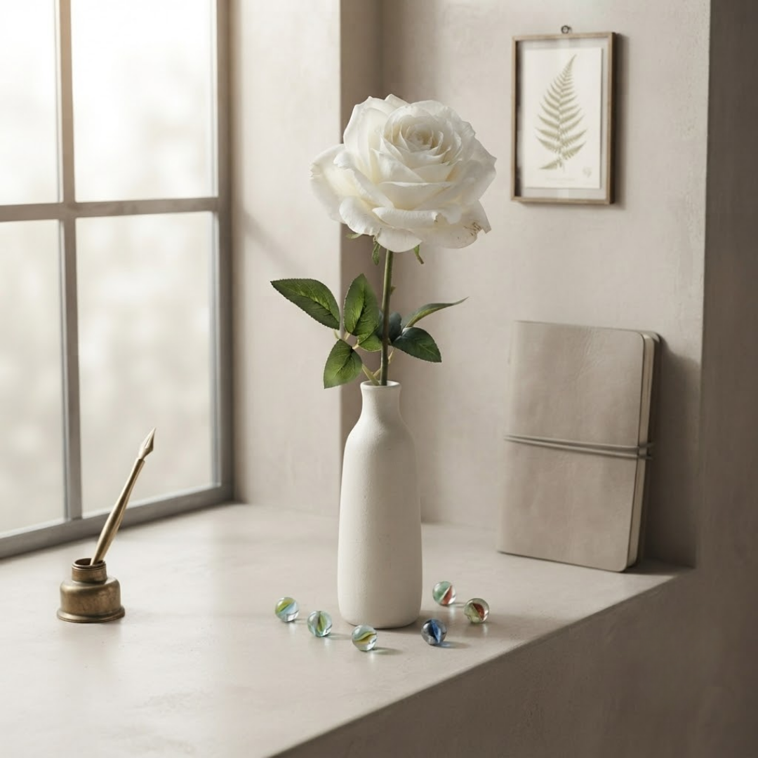 Set de 6 rosas artificiales blancas