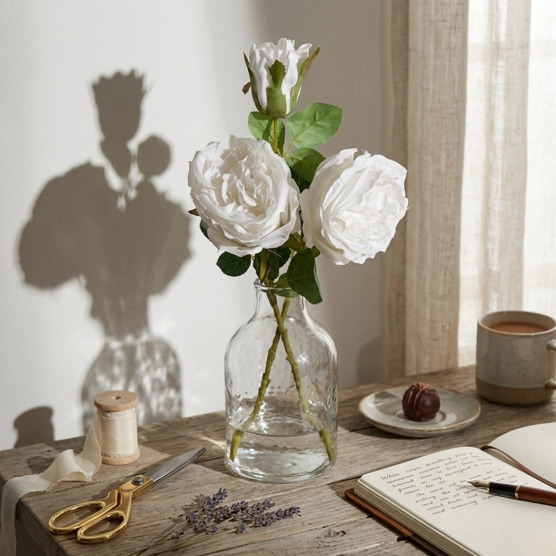 Set de 6 rosas blanca artificial